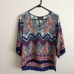 Renee C Geometric Vibrant Blouse Size S
